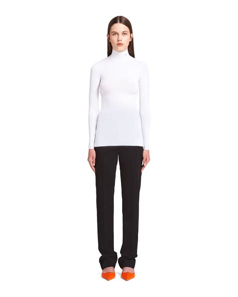 prada nylon turtleneck|White Jersey turtleneck top .